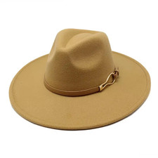 2022 Fedora Hat Women Big Wide Brim 9.5Cm Vintage Khaki Felted Jazz Hat Winter F