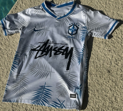 Nike Brazil x Stussy CBF Soccer Jersey White Blue Gray Black Size S/Small