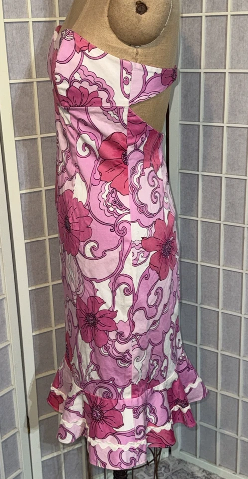 Mini Vestido Tibi VINTAGE Preppy Rosa Y2K Halter Abstracto Floral Sin Mangas Talla 4 Foto 2 de 4