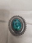 Turquoise Oval Brooch Pin Vintage 925 Sterling Silver Jerusalem