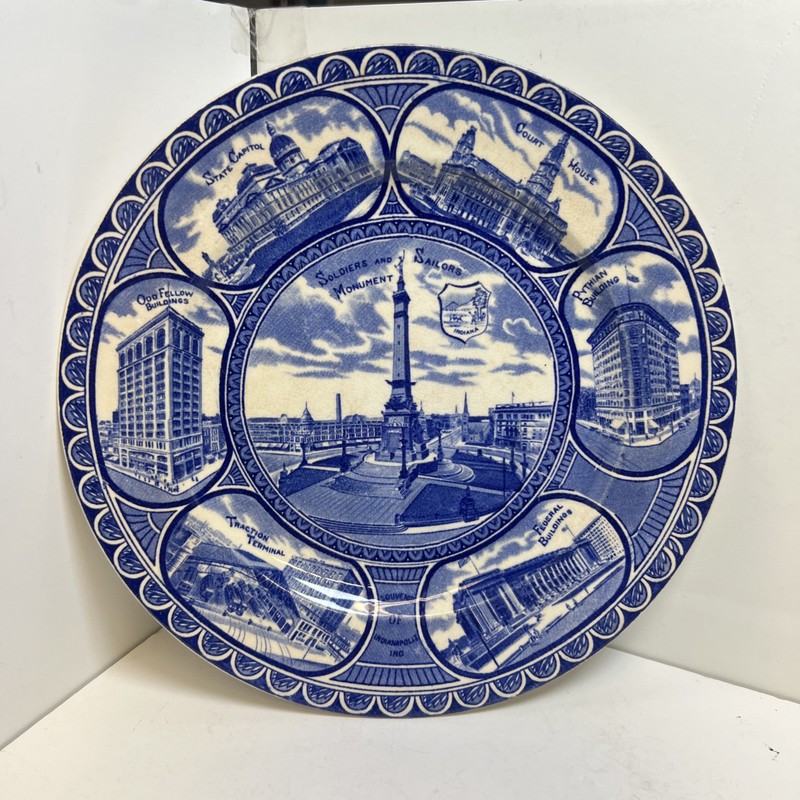 BLUE SOUVENIR PLATE INDIANAPOLIS BOSSELMAN & CO. NY RIDGEWAY ENGLAND Indiana