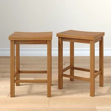 Smith Collection Set of 2 Solid Wood Counter Height Bar Stools, 24-Inch Saddle S