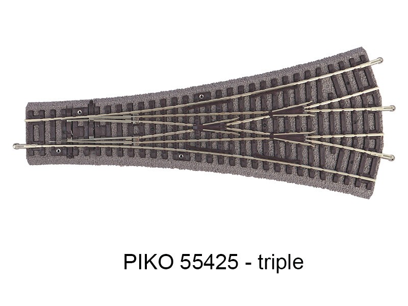Aiguillage triple W3 PIKO 55425 la précision allemande en voie A avec ballast HO