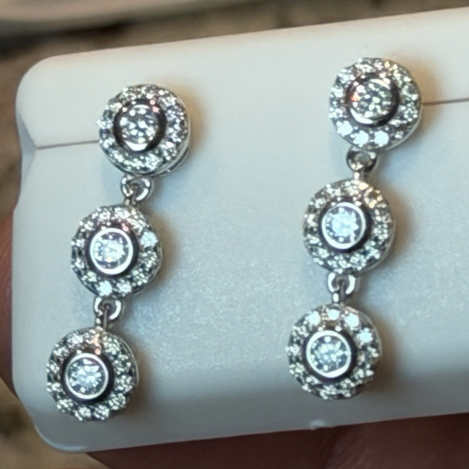 925 Sterling Silver Moissanite Dangle Earrings 1.25 CTW Halo Drop Earrings