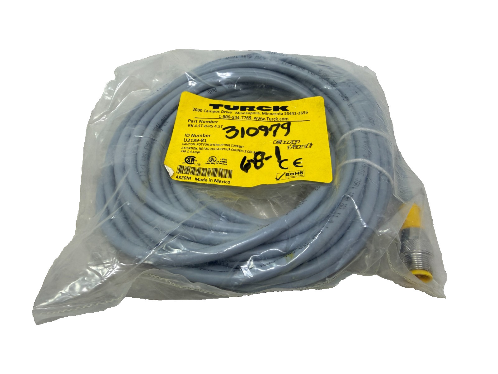 Turck RK 4.5T-8-RS 4.5T Actuator and Sensor Extension Cable U-2189-81