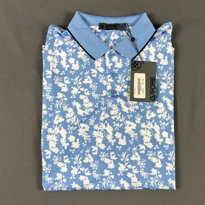 G/Fore G4 Golf Shirt Polo Floral Print Small Blue Polyester Spandex MSRP $120