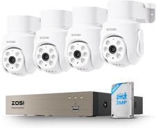 ZOSI 5MP Wired 4pc 2MP Pan/Tilt Security Camera System Night Vision Audio Detect