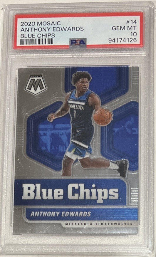 2020 Anthony Edwards Panini Mosaic - Rookie Card - Blue Chips #14 -PSA 10 (RC) view 3
