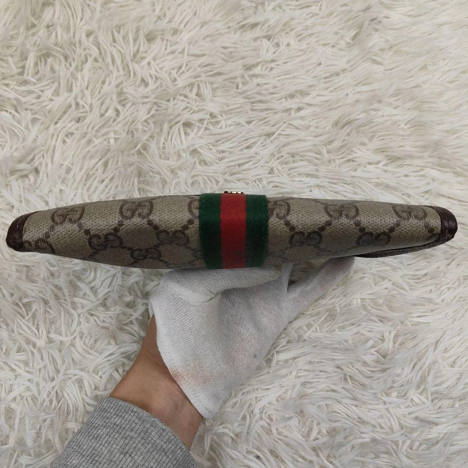 Bolso sin asas Gucci PVC cuero lona auténtico línea jerez marrón rojo verde 127904 Foto 3 de 4