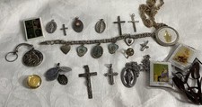 Vintage Religious Relic Jewelry Crucifix’s Medallions Scapula Christianity Lot