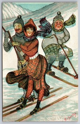 N. v. Santho Artist Skiing Winter Sports Alpine Mountains Vintage Postcard