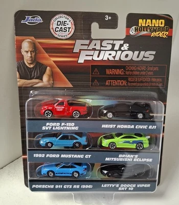 6 X Fast & Furious Honda, Ford, Porsche, Eclipse, Dodge X 2 Nano 4cm Jada 37293 - Bild 1 von 2