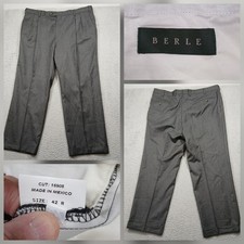 Berle Dress Pants Men's 42R Gray Pleated Wool Blend Made in Mexico Classic Fit