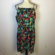 Old Navy Cami Dress Size XL Woman's Black Floral Print Smocked High Neck Rayon