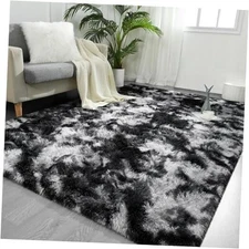  6x9 Feet Large Area Rugs for Living Room, Tie-Dyed Black and White Shaggy Rug 