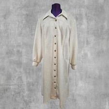 Vintage 70s Cream Textured Button Front Duster House Coat Dress Size 24.5 Dagger