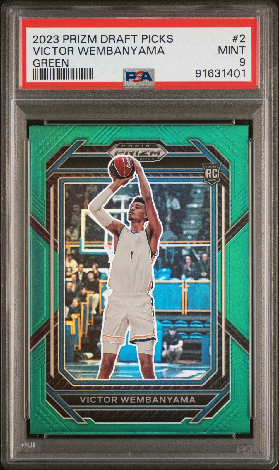 VICTOR WEMBANYAMA 2023-24 Panini Prizm Draft Picks Green Rookie #2 PSA 9 Spurs