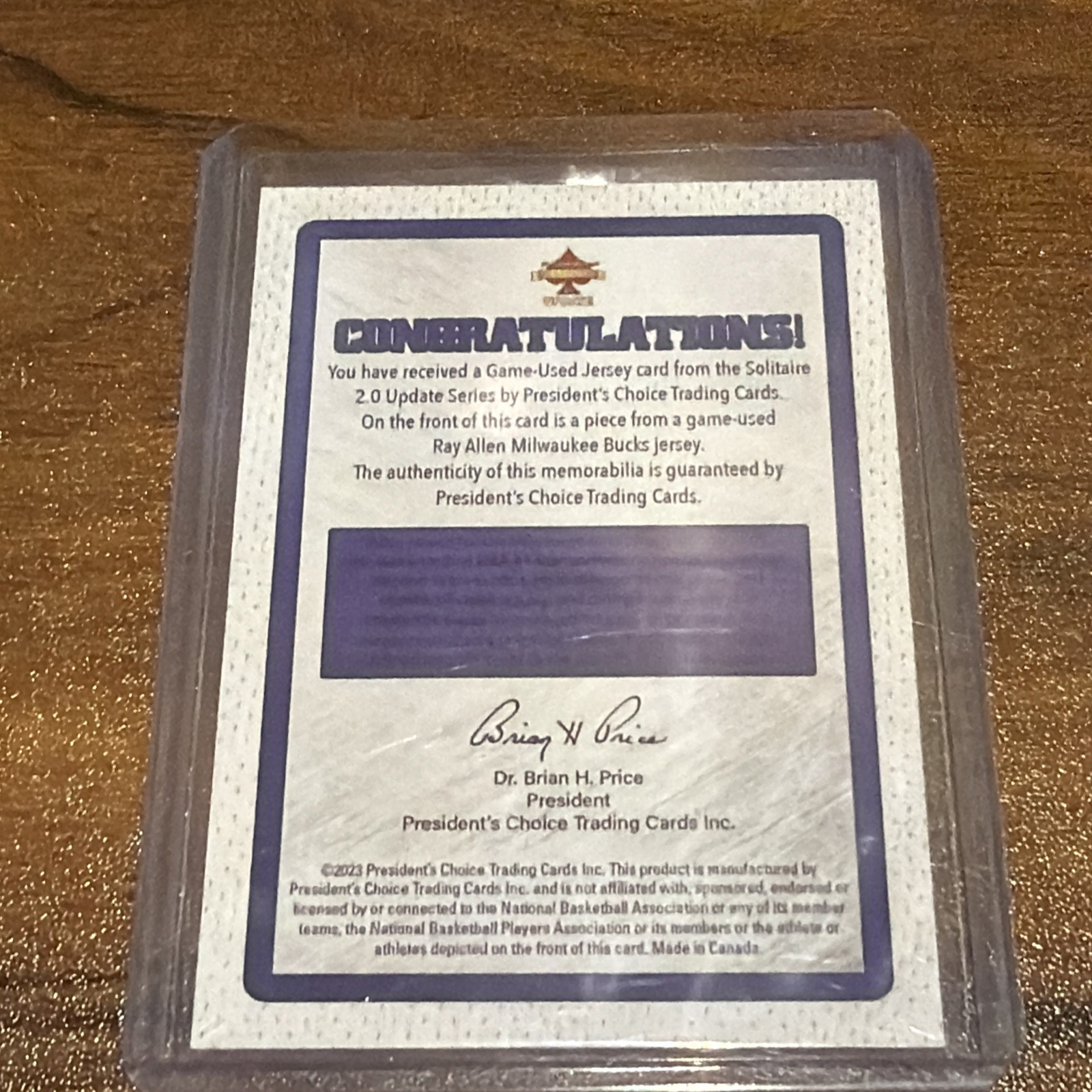 presidents choice 1/1 Ray Allen Game Used Jersey Bucks view 2