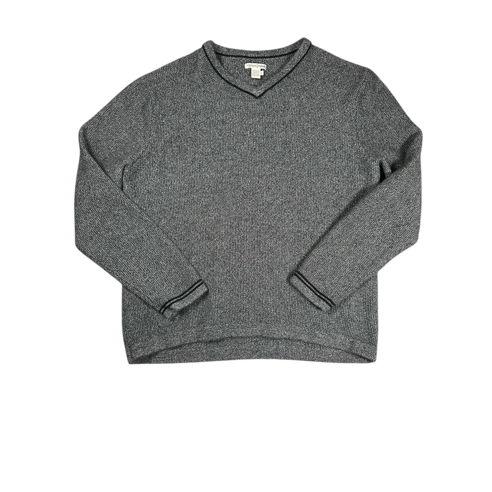 Carbon 2 Cobalt Sweater Mens Size Large Gray 100% Cotton V-Neck Pullover
