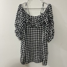 Everly Anthropologie Shift Tunic Dress Gingham Black White Cold Shoulder Medium