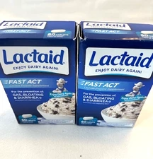 2 Lactaid 60 Caplets ea =120 Caps Gas,Bloating BB 8/26