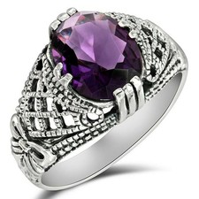 2CT Natural Amethyst 925 Solid Sterling Silver Ring Jewelry Sz 8