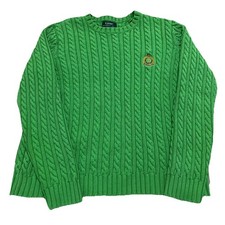 RALPH LAUREN GREEN CABLE KNIT HEAVYWEIGHT SWEATER CREWNECK CREST SZ S 3 