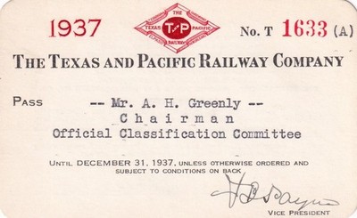1937 T&P Texas & Pacific Railway Mitarbeiterausweis