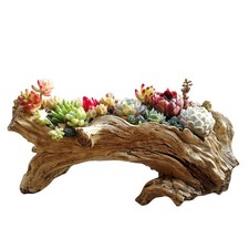 Driftwood Succulent Planter - Vintage Faux Wood Container for Home