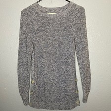 Loft Crew Neck Blue and White Knit Button Detail Sweater Size XS