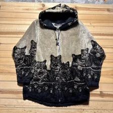 Vintage 90s Kitty Cats Sherpa Fleece Full Zip Outdoor Hooded Jacket USA - Small
