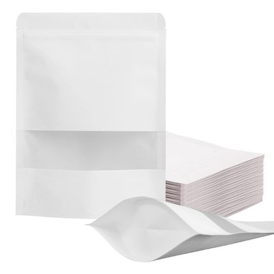 100 Pcs Resealable bags,5.9'' x 8.6'' Stand Up White Kraft Paper Bags with Matt...