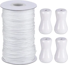 Hestya 1.8 Mm White Braided Lift Shade Cord 55 Yards/Roll with 4 Pieces Wood Pen