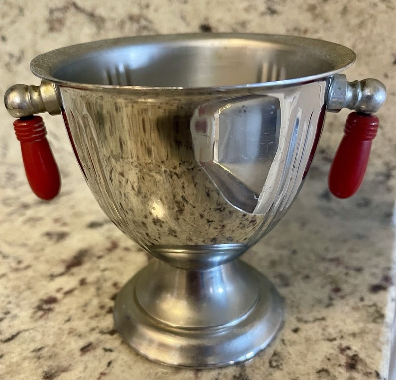 Vintage Mid Century Art Deco Sugar Bowl Red Bakelite Handles