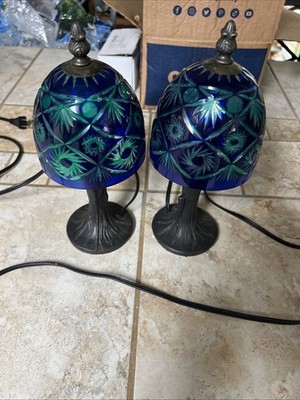 (2) Bohemian Style Cobalt Blue And Green Shade.   Star And Starburst Pattern.