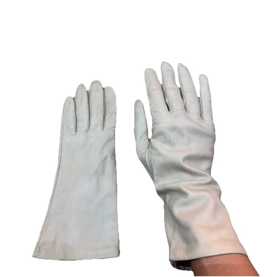 Guantes largos de cuero de becerro vintage Nordstrom medio antebrazo suaves blancos/beige talla 8,5 Foto 2 de 4
