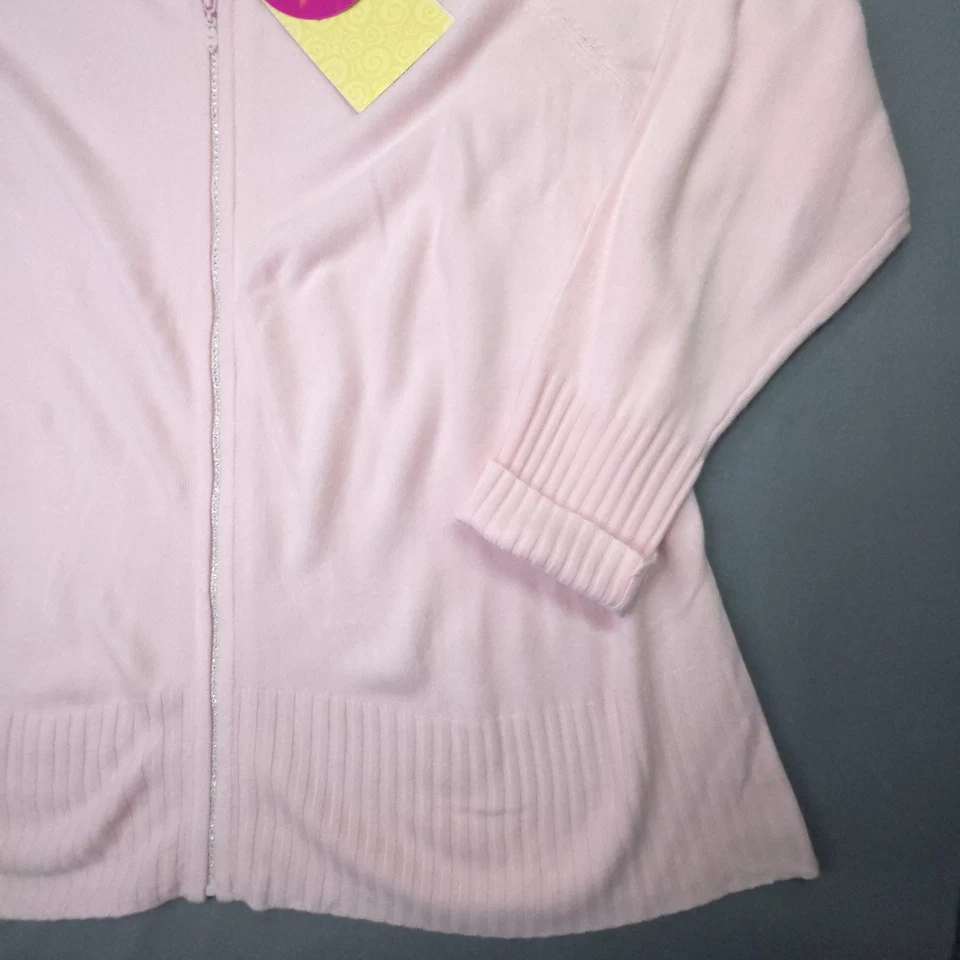 Quacker Factory Sweater Women 3XL Pink Zip Front Mock Neck Rhinestone Zipper NEW - Image 2 of 4