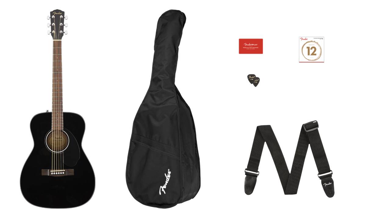 FENDER CC-60S Concert Acoustic Black Guitar Package w/Bag/Strap