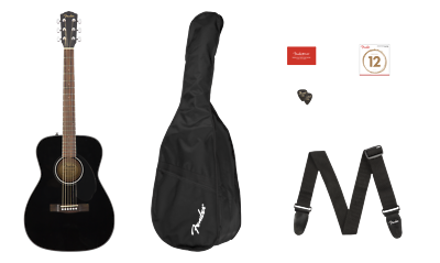FENDER CC-60S Concert Acoustic Black Guitar Package w/Bag/Strap
