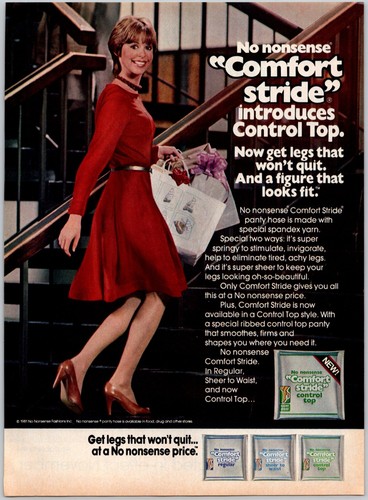 PRINT AD 1981 No Nonsense Comfort Stride Control Top Pantyhose Legs Won't Quit