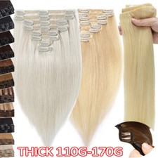 170g THICK Double Weft Clip In 100 Remy Human Hair Extensions Full Head Ombre