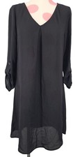 Women's Decree Black Sheer Flowy Dress Small Button Sleeve Casual Dressy Pretty