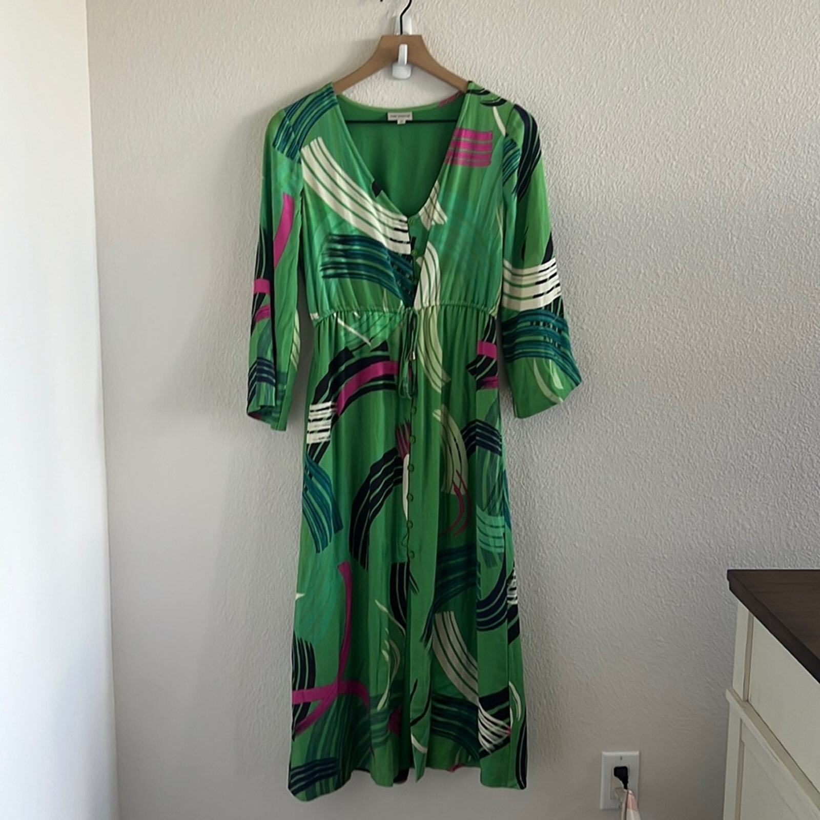 The Odells Paloma Paint-Swiped Maxi Dress Anthropologie Kimono Green XS Petite