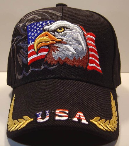 EAGLE USA FLAG MILITARY CAP HAT BLACK 