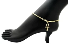 3mm 10" ROPE CHAIN ANKH CHARM ANKLE ANKLET BRACELET