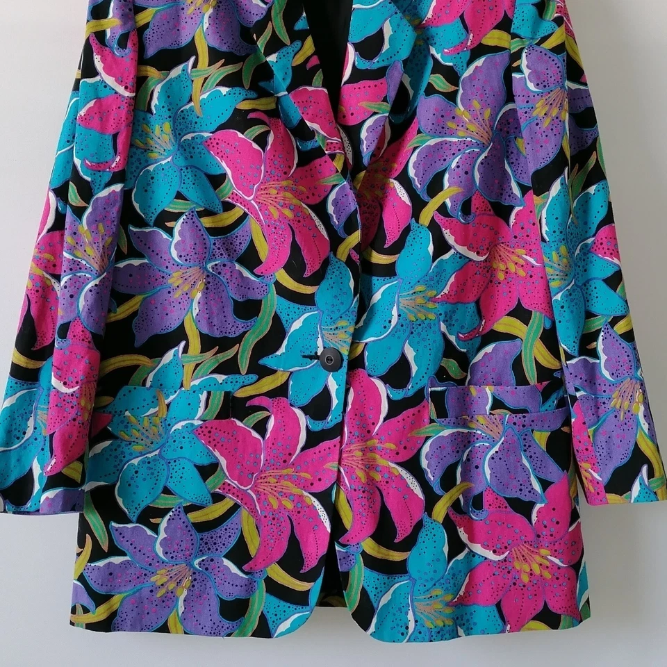 Chaqueta Blazer Vintage Rafaella Mujer Negra Un Pecho Floral Talla 12 Foto 4 de 4