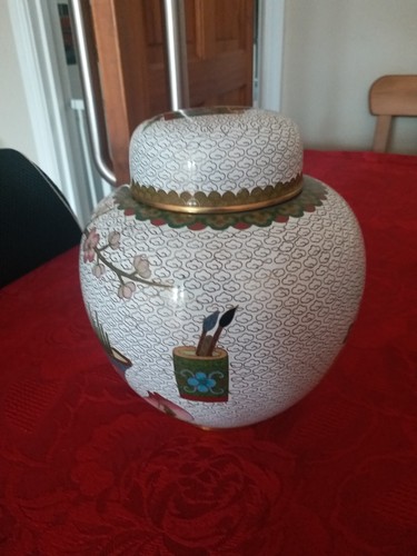 Inusual par de frascos con tapa de Cloisonne oriental para mano izquierda y derecha con soportes - Imagen 6 de 10
