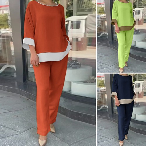 Women Crewneck 3/4 Sleeve Tops Shirt OL Office Work Ladies Pants Trousers - Picture 3 of 15