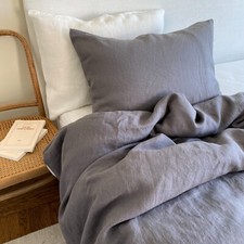  Queen Linen Duvet Cover Set - Color: Grey - Condition: New