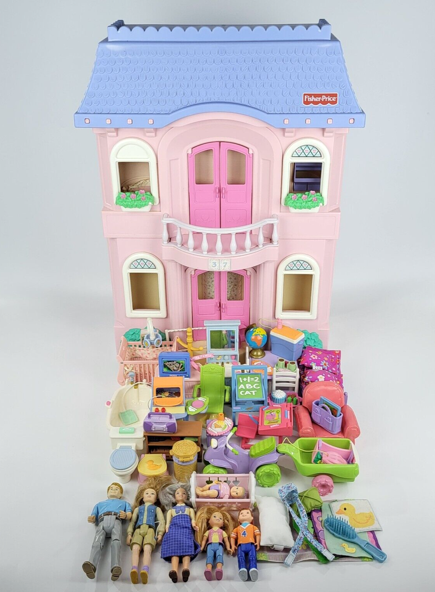 Lovely house様ご購入専用ページ 1997 - Fisher Price - Loving Family Purple Grand Dollhouse & 6